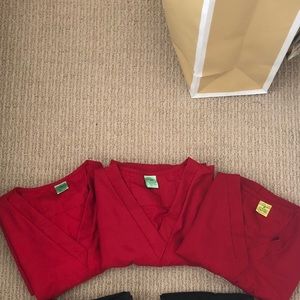 LAST CHANCE Bundle of 3 red scrub tops, S and XS